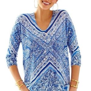 Lilly Pulitzer Jameson Blue Crush Open Water Linen Top